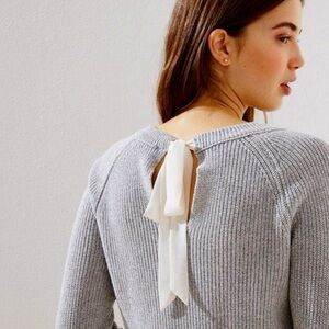 Loft Ribbon Marled Tie Back Sweater Grey
